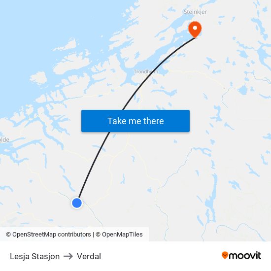 Lesja Stasjon to Verdal map