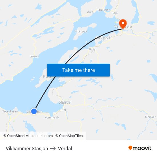 Vikhammer Stasjon to Verdal map