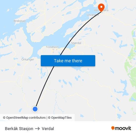Berkåk Stasjon to Verdal map