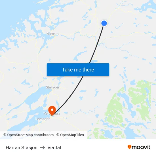 Harran Stasjon to Verdal map