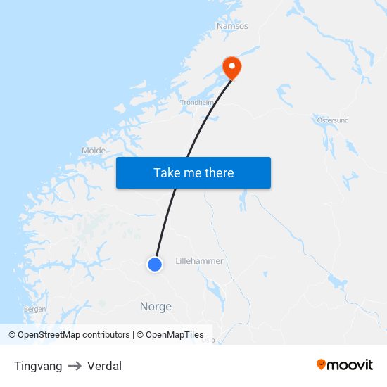 Tingvang to Verdal map