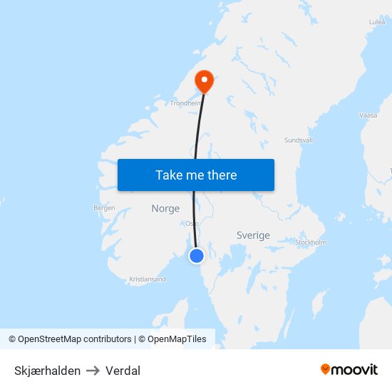 Skjærhalden to Verdal map