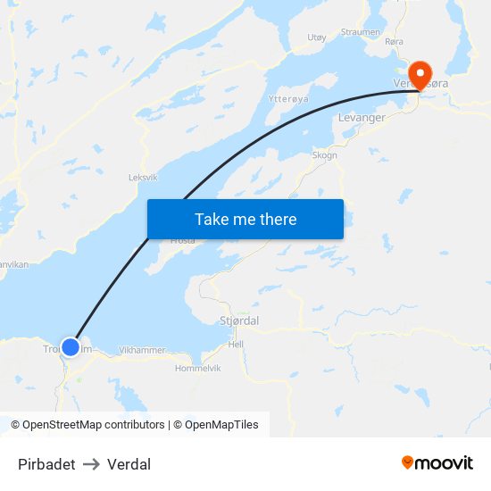 Pirbadet to Verdal map