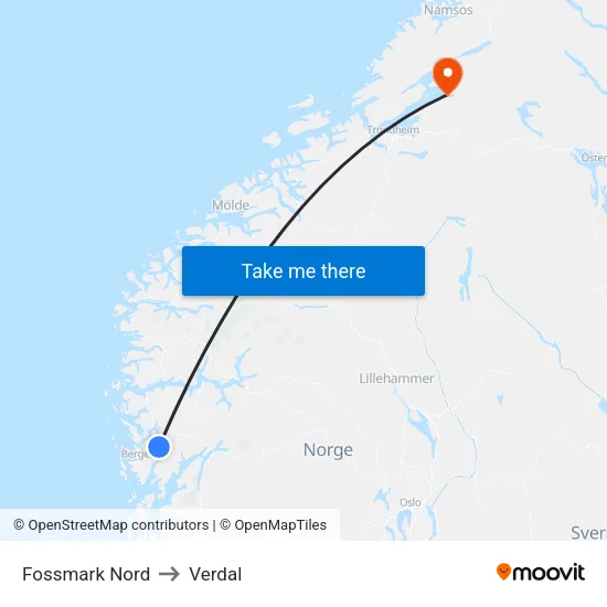 Fossmark Nord to Verdal map
