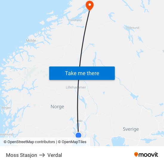 Moss Stasjon to Verdal map