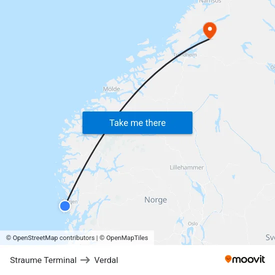 Straume Terminal to Verdal map