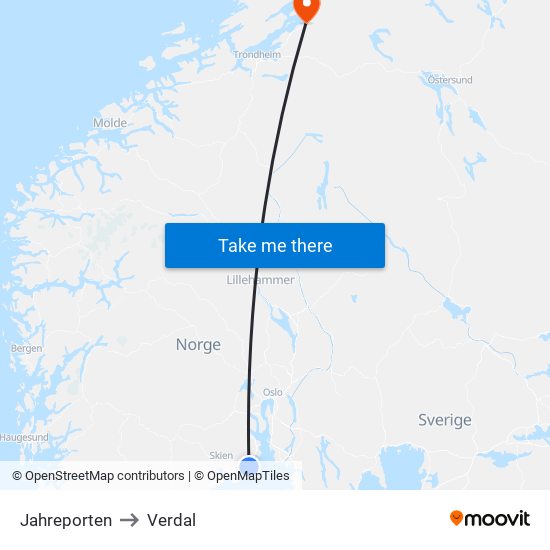 Jahreporten to Verdal map