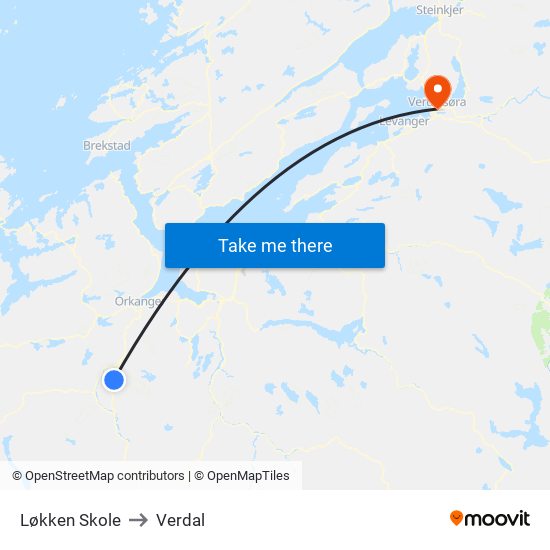 Løkken Skole to Verdal map