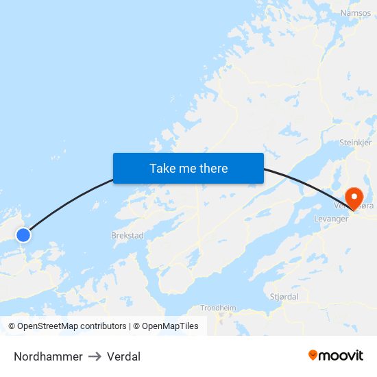 Nordhammer to Verdal map