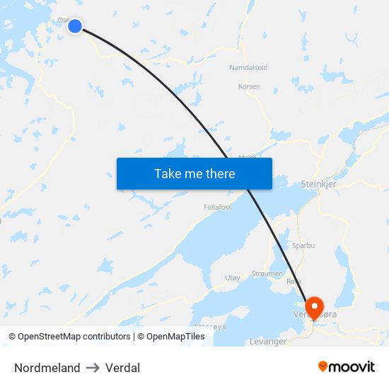 Nordmeland to Verdal map