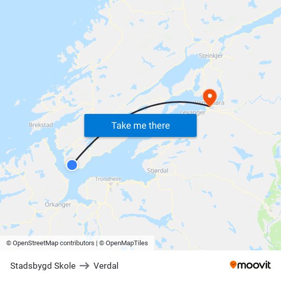 Stadsbygd Skole to Verdal map