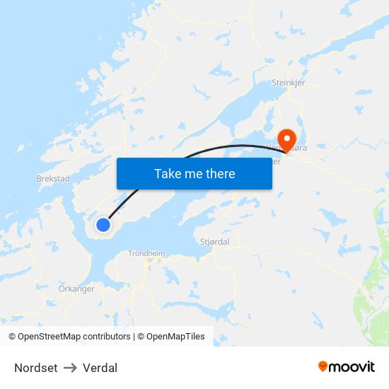 Nordset to Verdal map