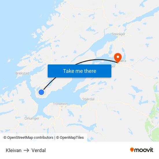 Kleivan to Verdal map