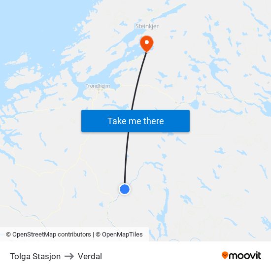 Tolga Stasjon to Verdal map