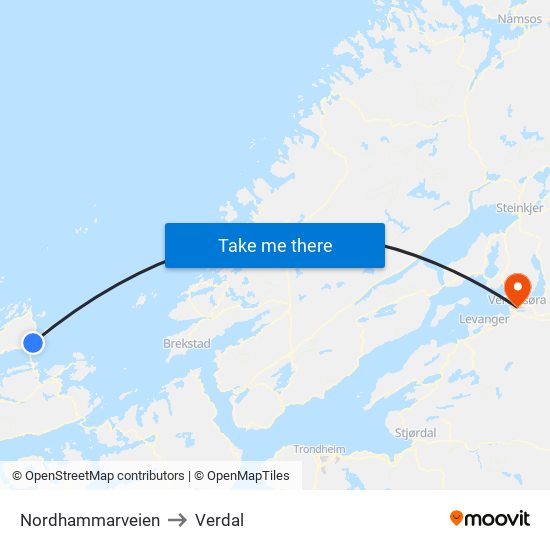 Nordhammarveien to Verdal map