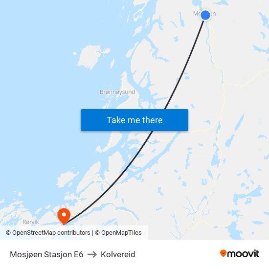 Mosjøen Stasjon E6 to Kolvereid map