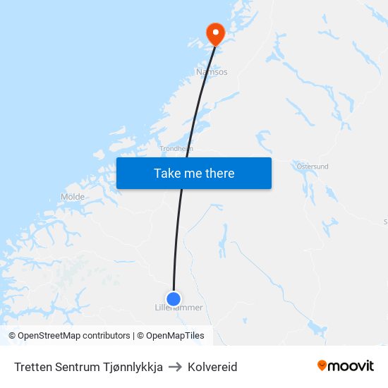 Tretten Sentrum Tjønnlykkja to Kolvereid map