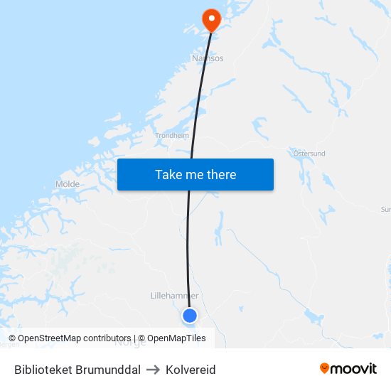 Biblioteket Brumunddal to Kolvereid map