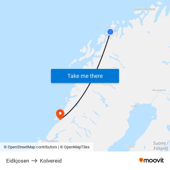 Eidkjosen to Kolvereid map