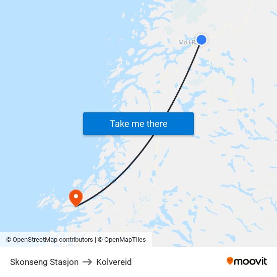 Skonseng Stasjon to Kolvereid map