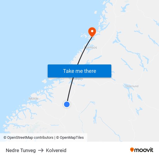 Nedre Tunveg to Kolvereid map