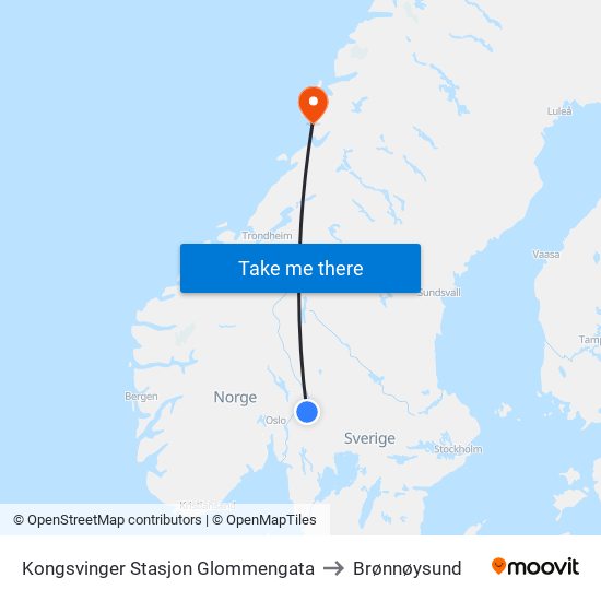 Kongsvinger Stasjon Glommengata to Brønnøysund map