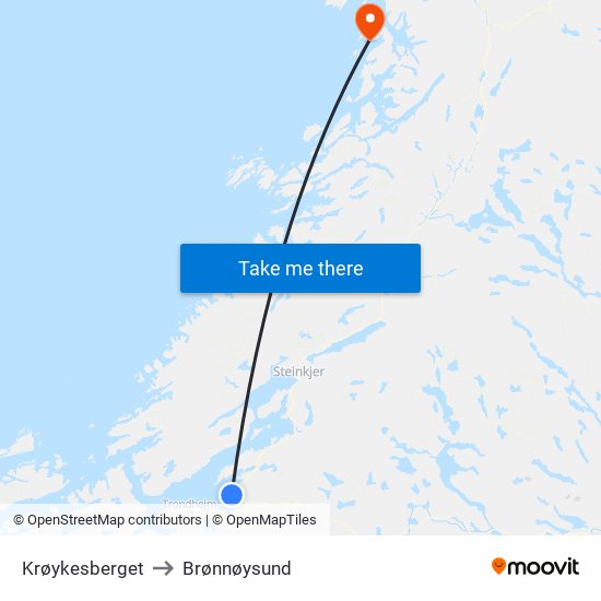 Krøykesberget to Brønnøysund map