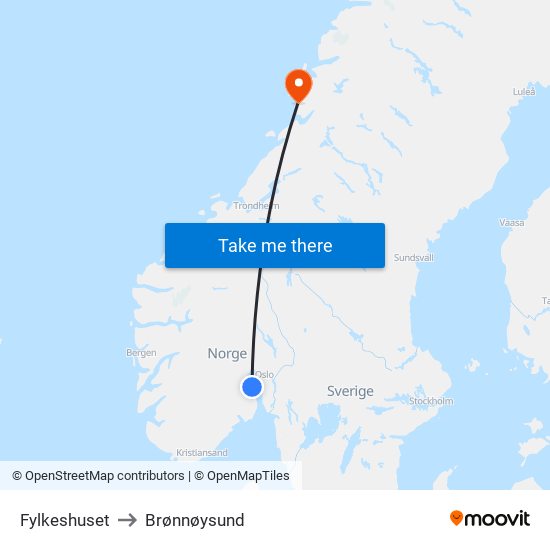 Fylkeshuset to Brønnøysund map