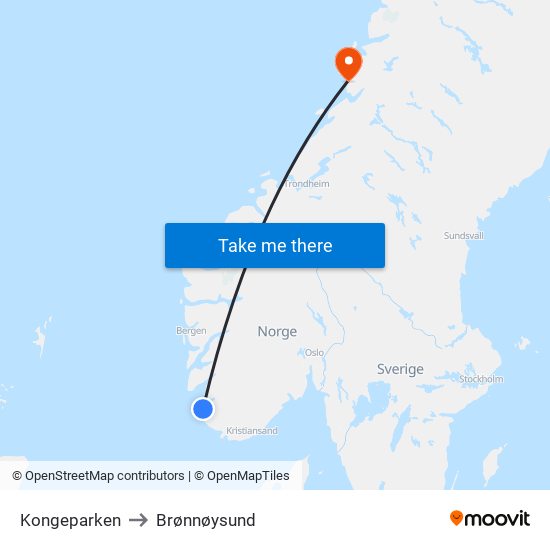 Kongeparken to Brønnøysund map