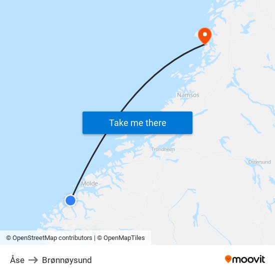 Åse to Brønnøysund map