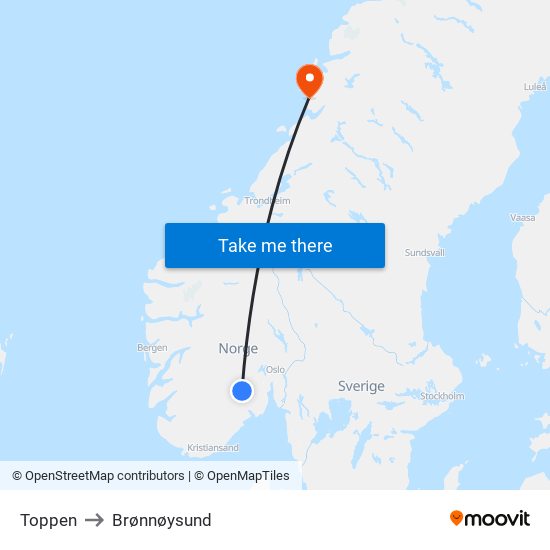 Toppen to Brønnøysund map