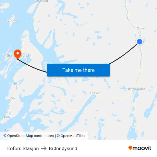 Trofors Stasjon to Brønnøysund map
