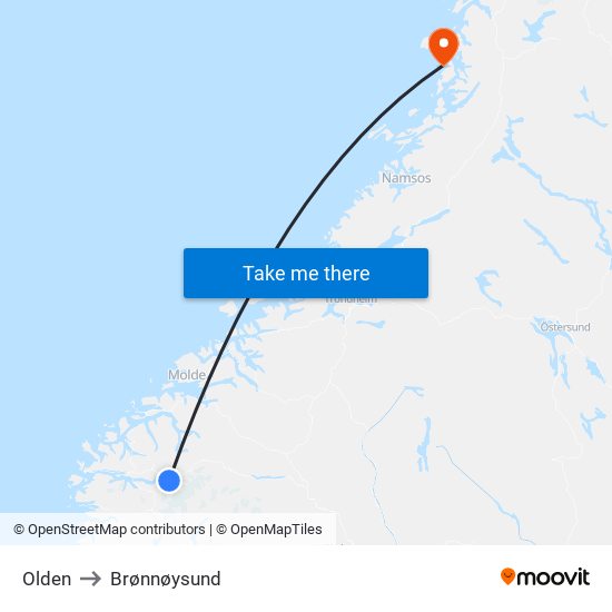 Olden to Brønnøysund map