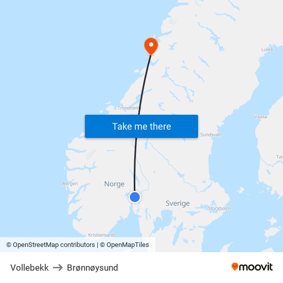 Vollebekk to Brønnøysund map