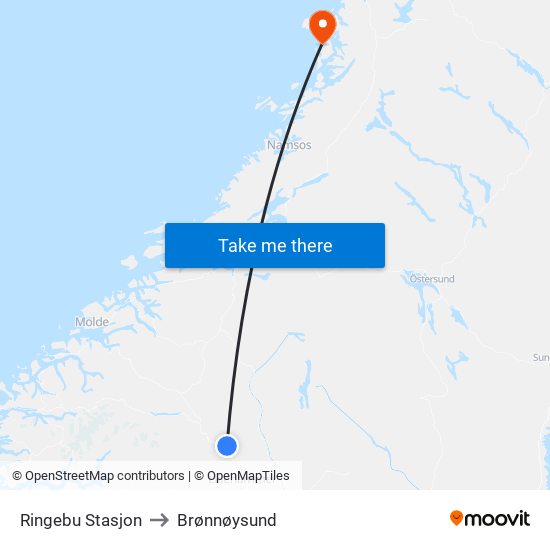 Ringebu Stasjon to Brønnøysund map