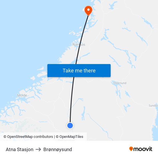 Atna Stasjon to Brønnøysund map