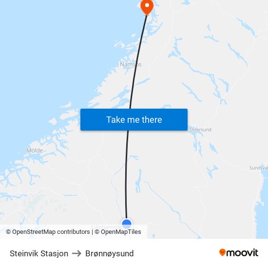 Steinvik Stasjon to Brønnøysund map