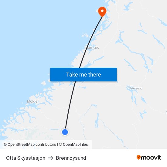 Otta Skysstasjon to Brønnøysund map