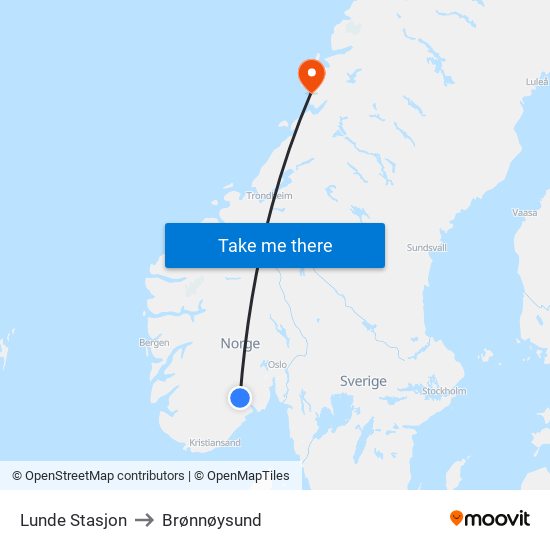 Lunde Stasjon to Brønnøysund map