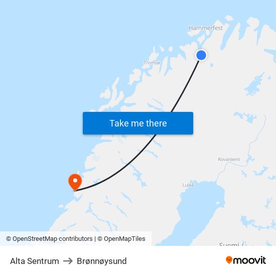 Alta Sentrum to Brønnøysund map