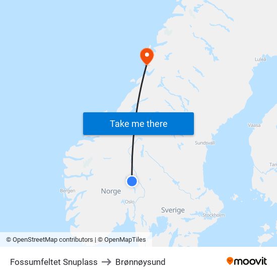 Fossumfeltet Snuplass to Brønnøysund map
