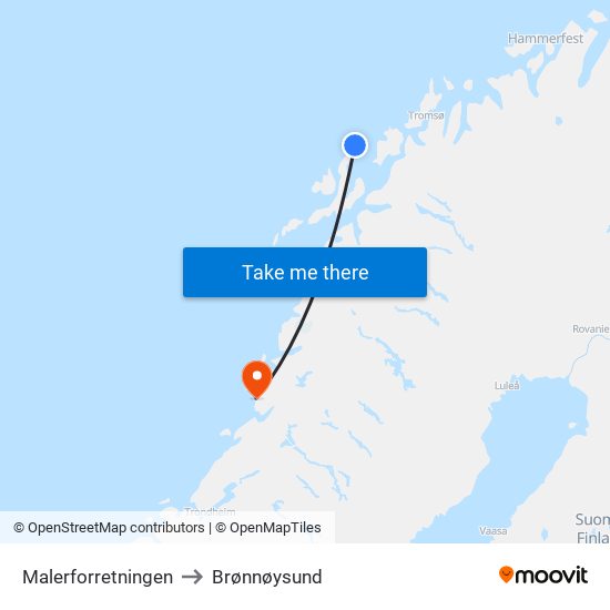 Malerforretningen to Brønnøysund map