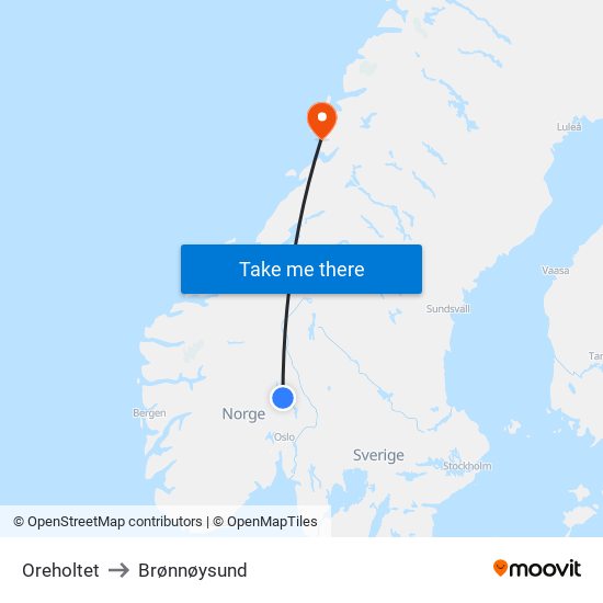 Oreholtet to Brønnøysund map