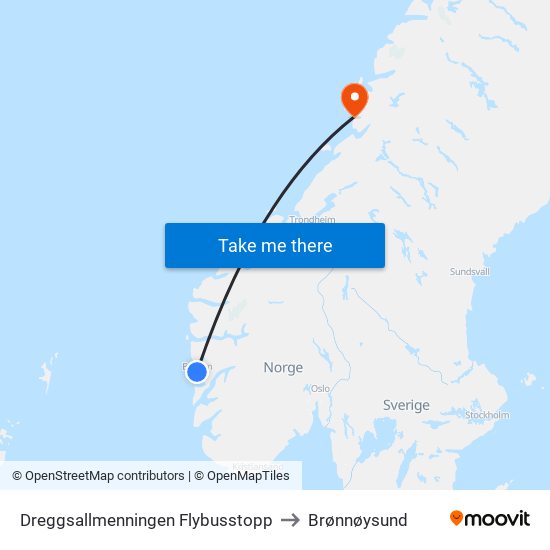 Dreggsallmenningen Flybusstopp to Brønnøysund map