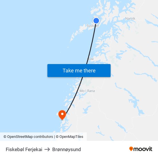 Fiskebøl Ferjekai to Brønnøysund map