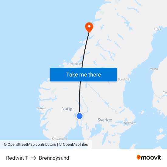 Rødtvet T to Brønnøysund map