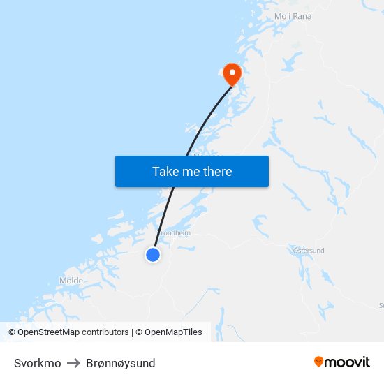 Svorkmo to Brønnøysund map