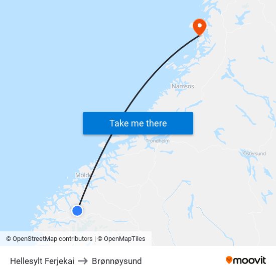 Hellesylt Ferjekai to Brønnøysund map