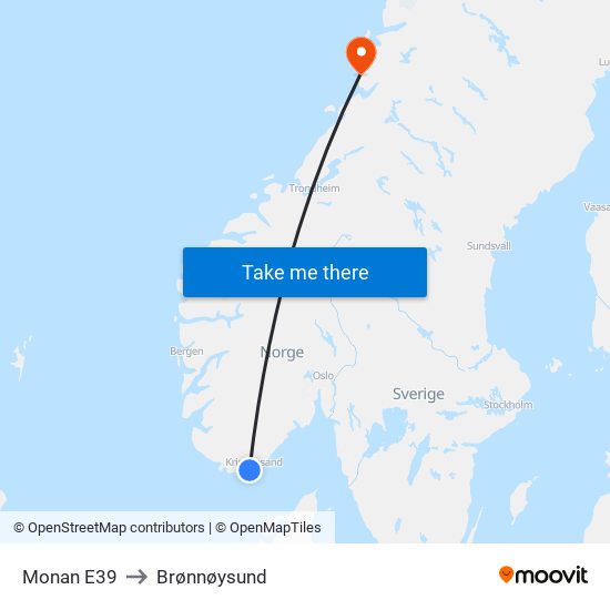 Monan E39 to Brønnøysund map