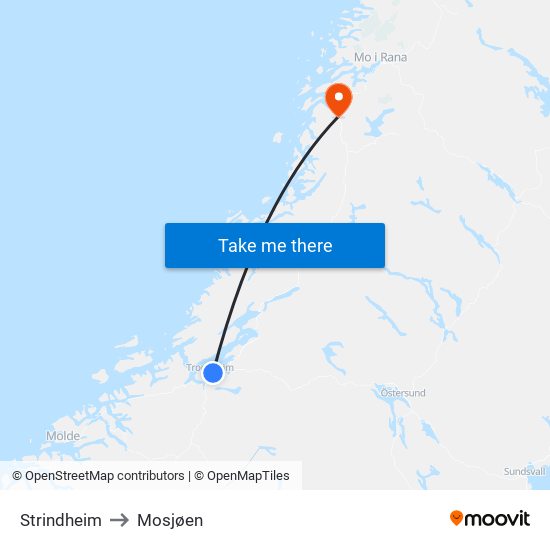 Strindheim to Mosjøen map